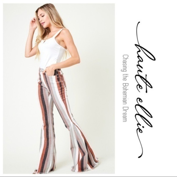 BOHO BABE BOLD-Striped Denim Flare Jeans - Picture 7 of 10